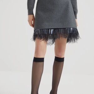 Brunello Cucinelli Wool Mini Skirt Feather Fringe Hem Gray Size 2 (IT 38) NWOT